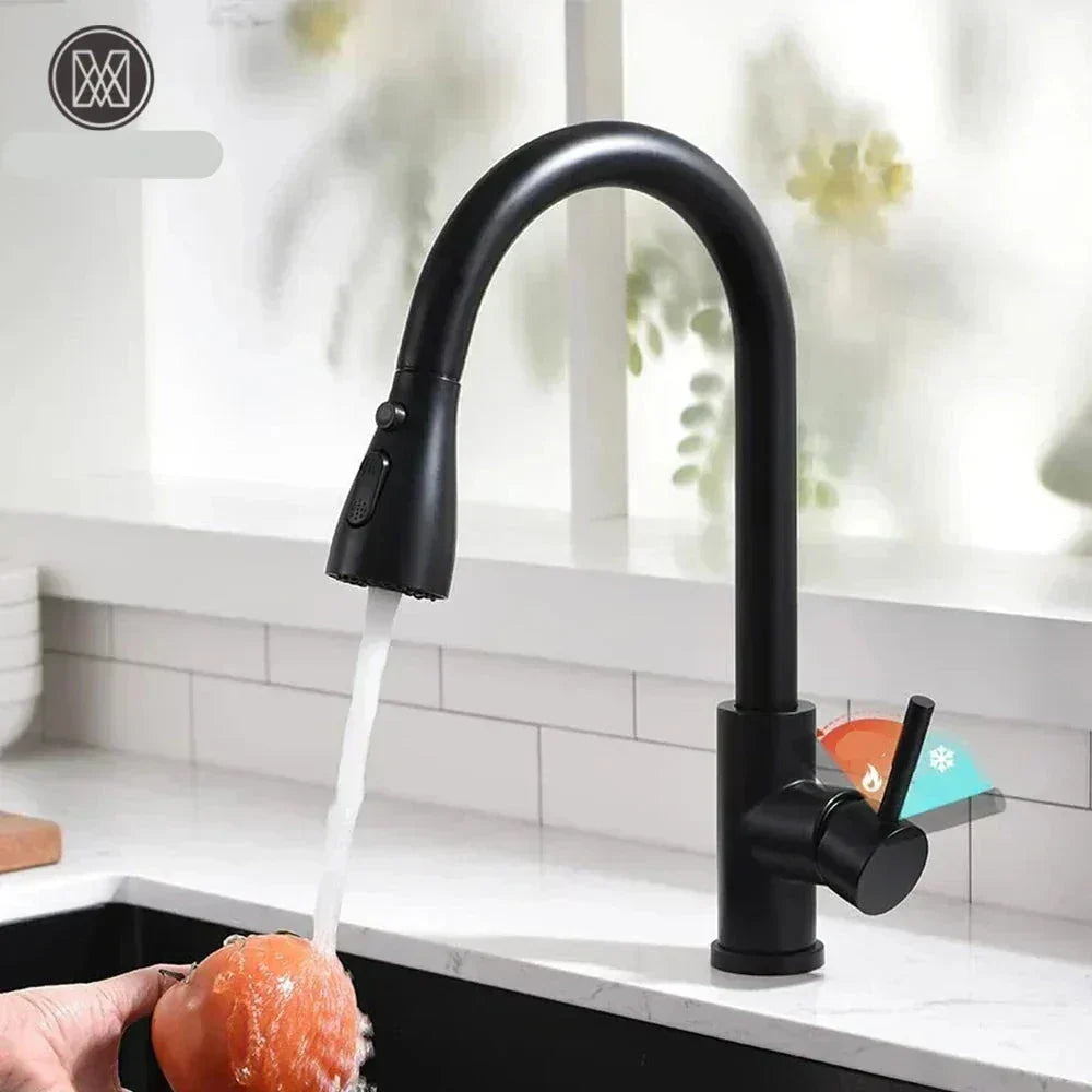 Modern Pull-Down Kitchen Tap | Matte Black Stainless Steel
