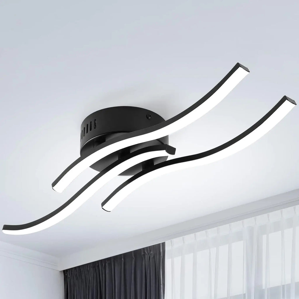 Modern LED Ceiling Light | Triple Wave Design Black Frame