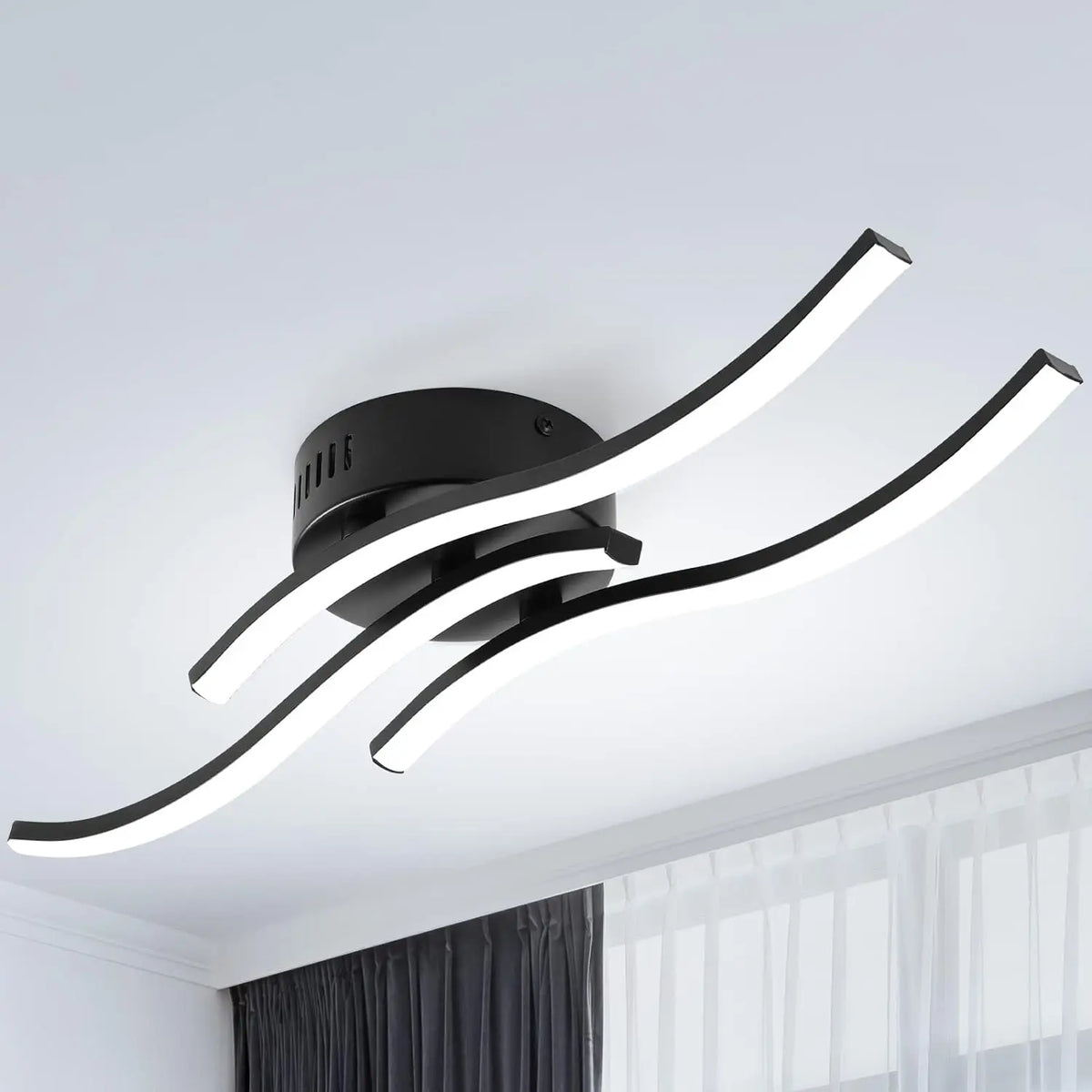 Modern LED Ceiling Light | Triple Wave Design Black Frame