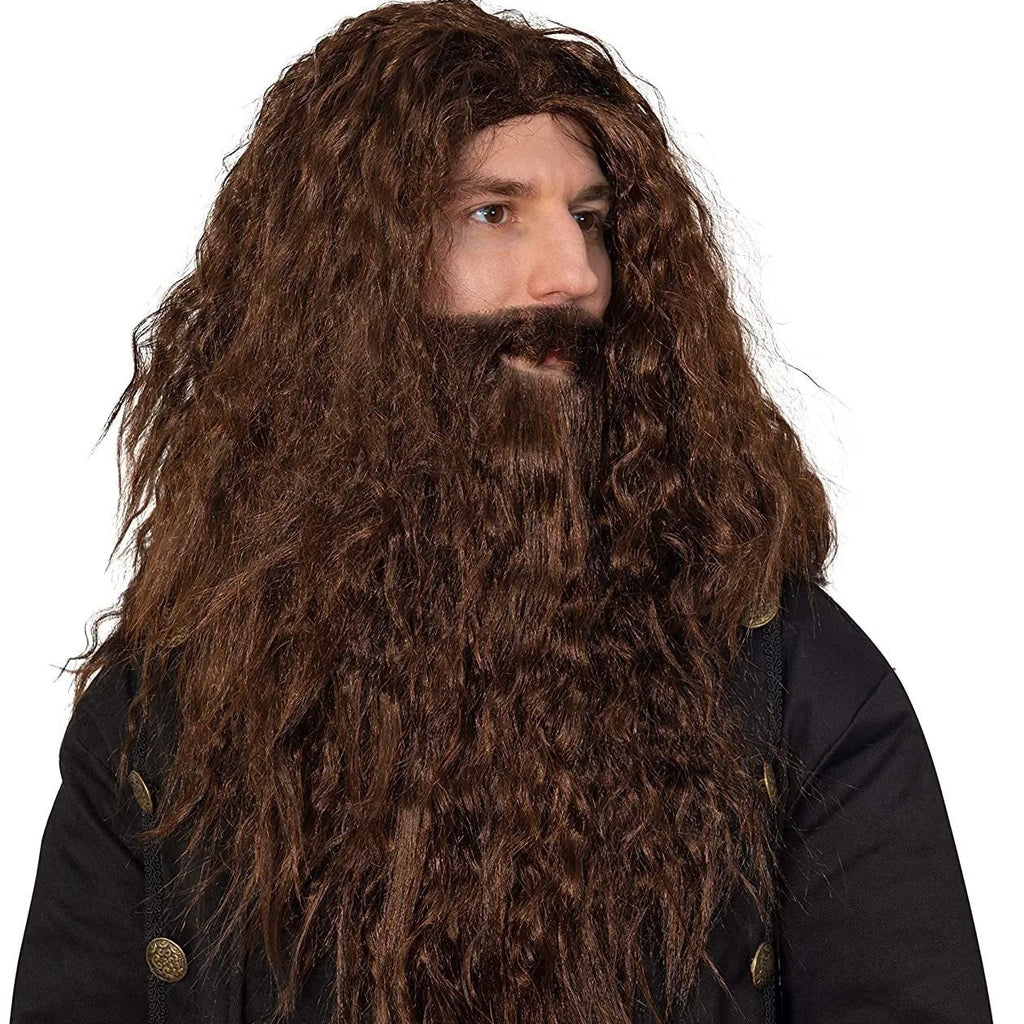 Brown Fluffy Small Roll Synthetic Wig Adult Wizard Cosplay Synthetic Wig with Beard Anime Party Festival Accessory