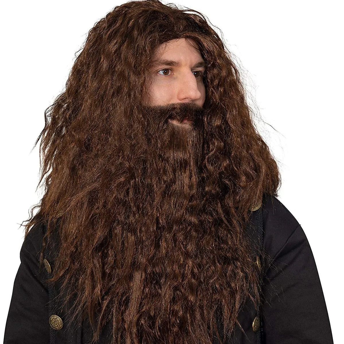 Brown Fluffy Small Roll Synthetic Wig Adult Wizard Cosplay Synthetic Wig with Beard Anime Party Festival Accessory