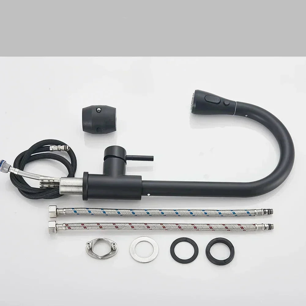 Modern Pull-Down Kitchen Tap | Matte Black Stainless Steel