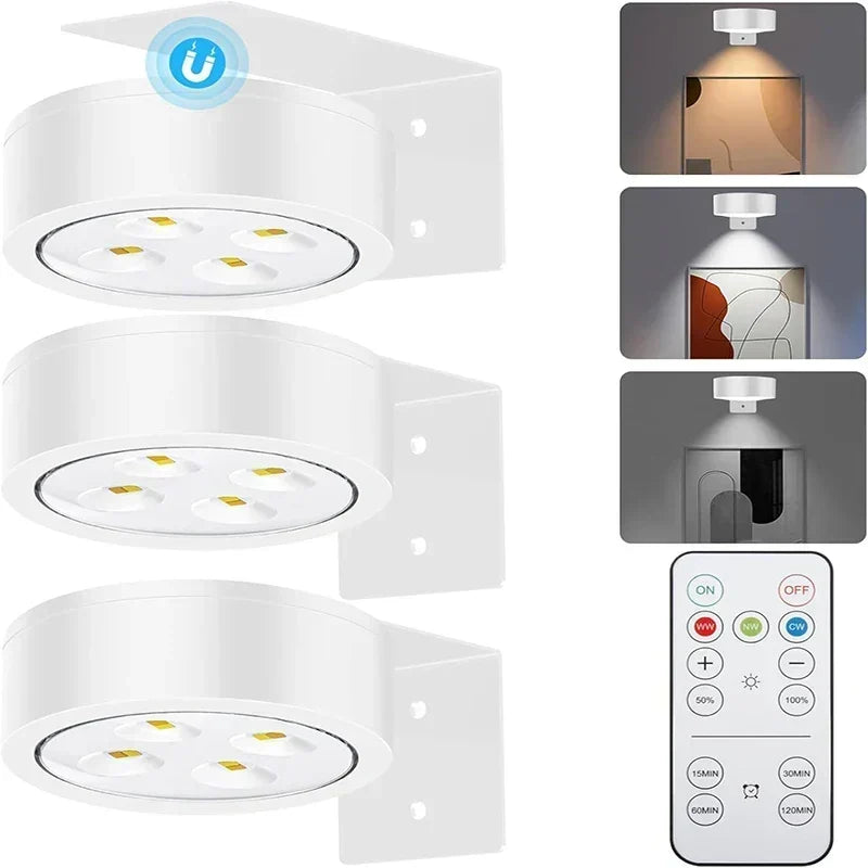 3-Pack Remote-Controlled Dimmable Magnetic Wall Art Lights Battery-Powered