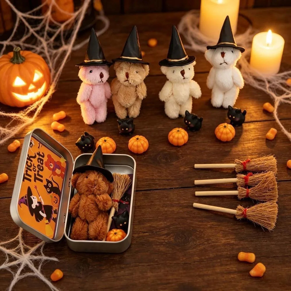 Halloween Mini Witch Bear Gift Set in Tin Box with Ornaments
