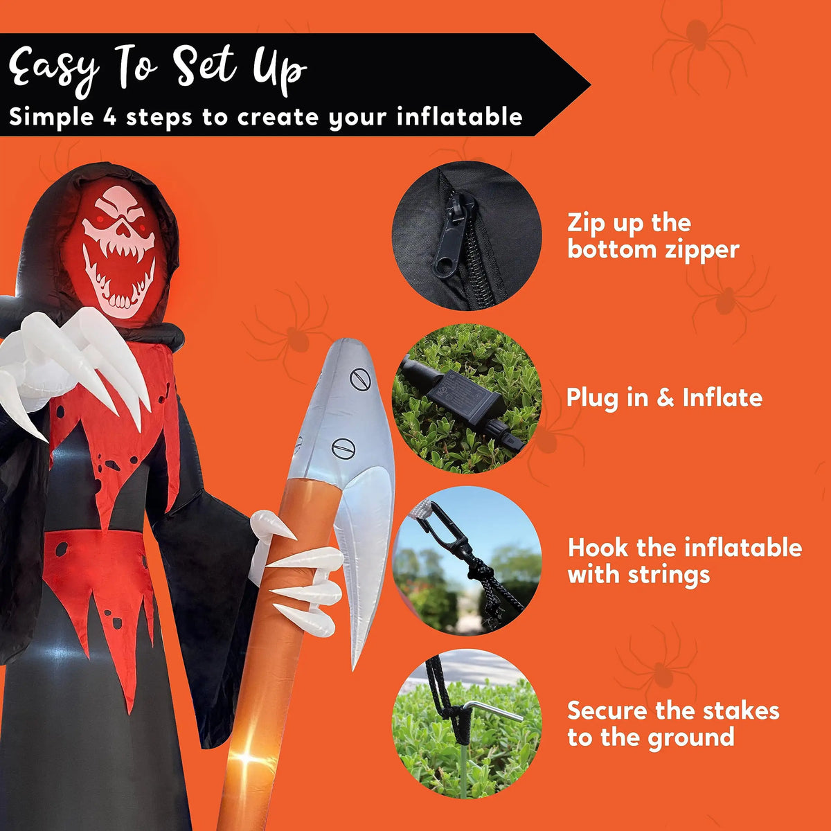 12 ft Halloween Inflatable Grim Reaper or Witch with LED Lights