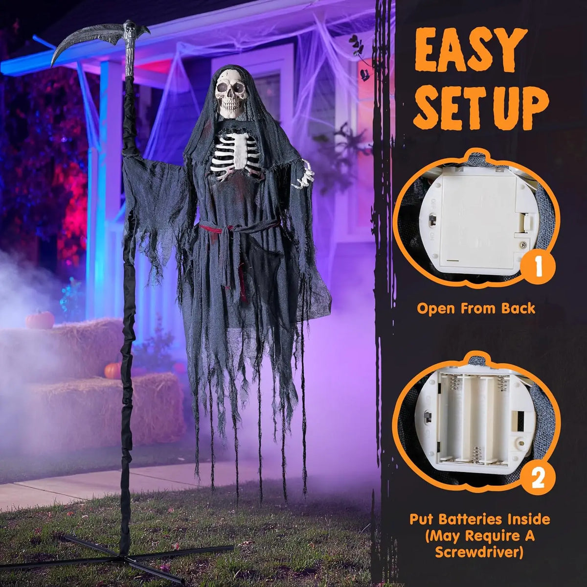6 ft Animated Flying Grim Reaper Halloween Prop with Glowing Eyes