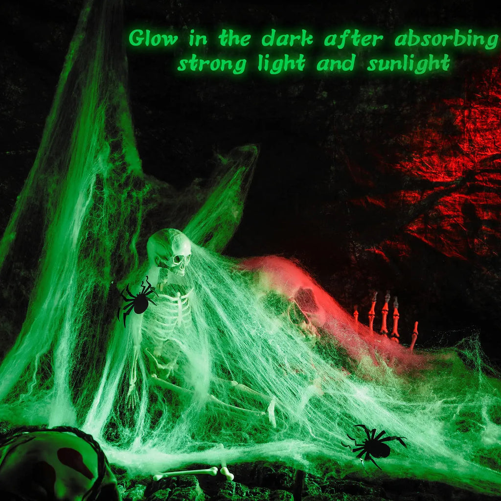 Glow in the Dark Spider Web Halloween Decoration with Spiders