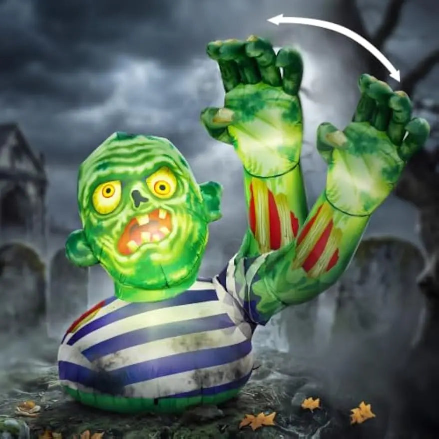 5.5 ft Halloween Inflatable Zombie with Waving Hand and LED Lights