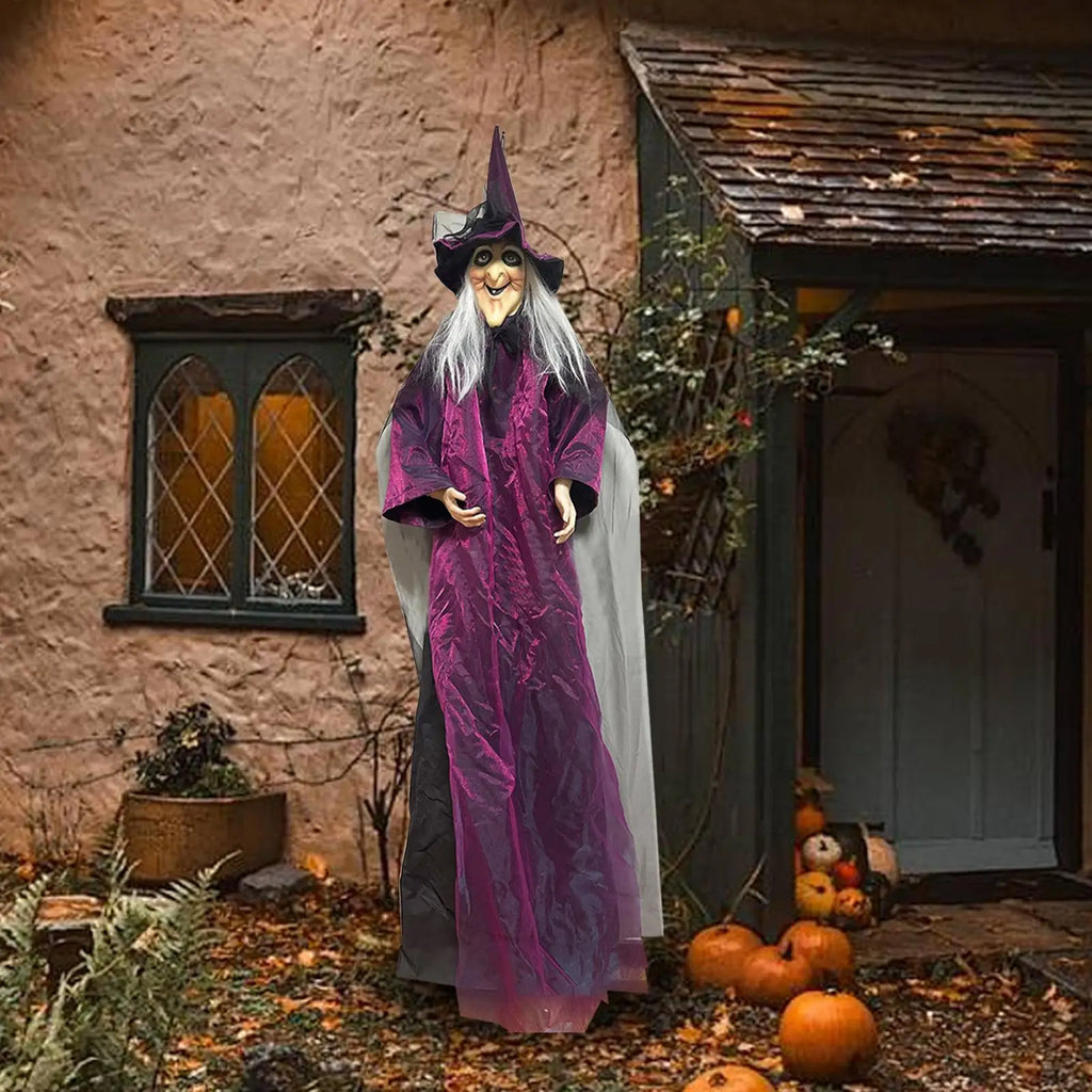 Purple Sound-Activated Halloween Witch Prop with Flashing Eyes