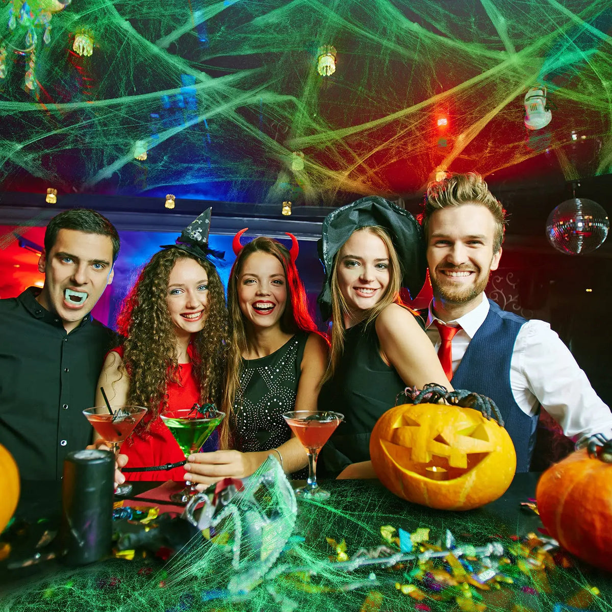 Glow in the Dark Spider Web Halloween Decoration with Spiders
