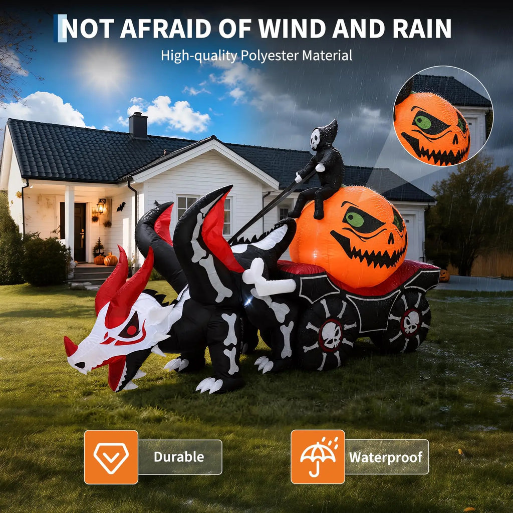 12 ft Halloween Inflatable Grim Reaper Dragon Carriage with LEDs