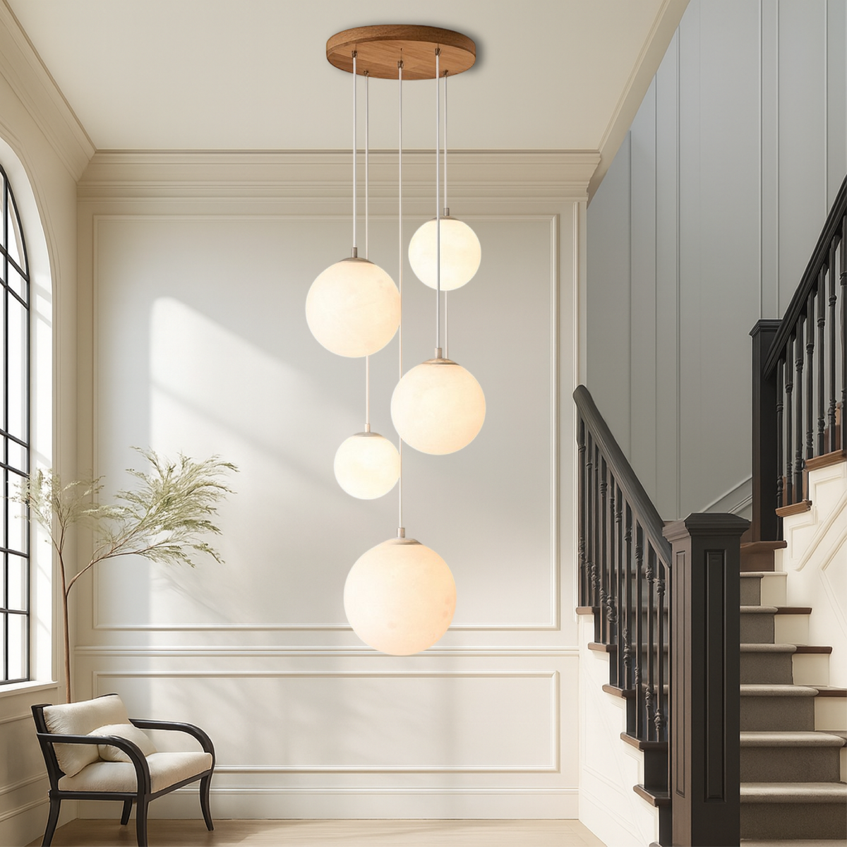 Scandinavian Staircase Chandelier | Floating Glass Sphere Cluster