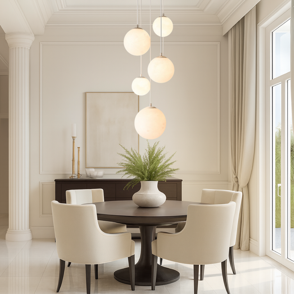 Scandinavian Staircase Chandelier | Floating Glass Sphere Cluster