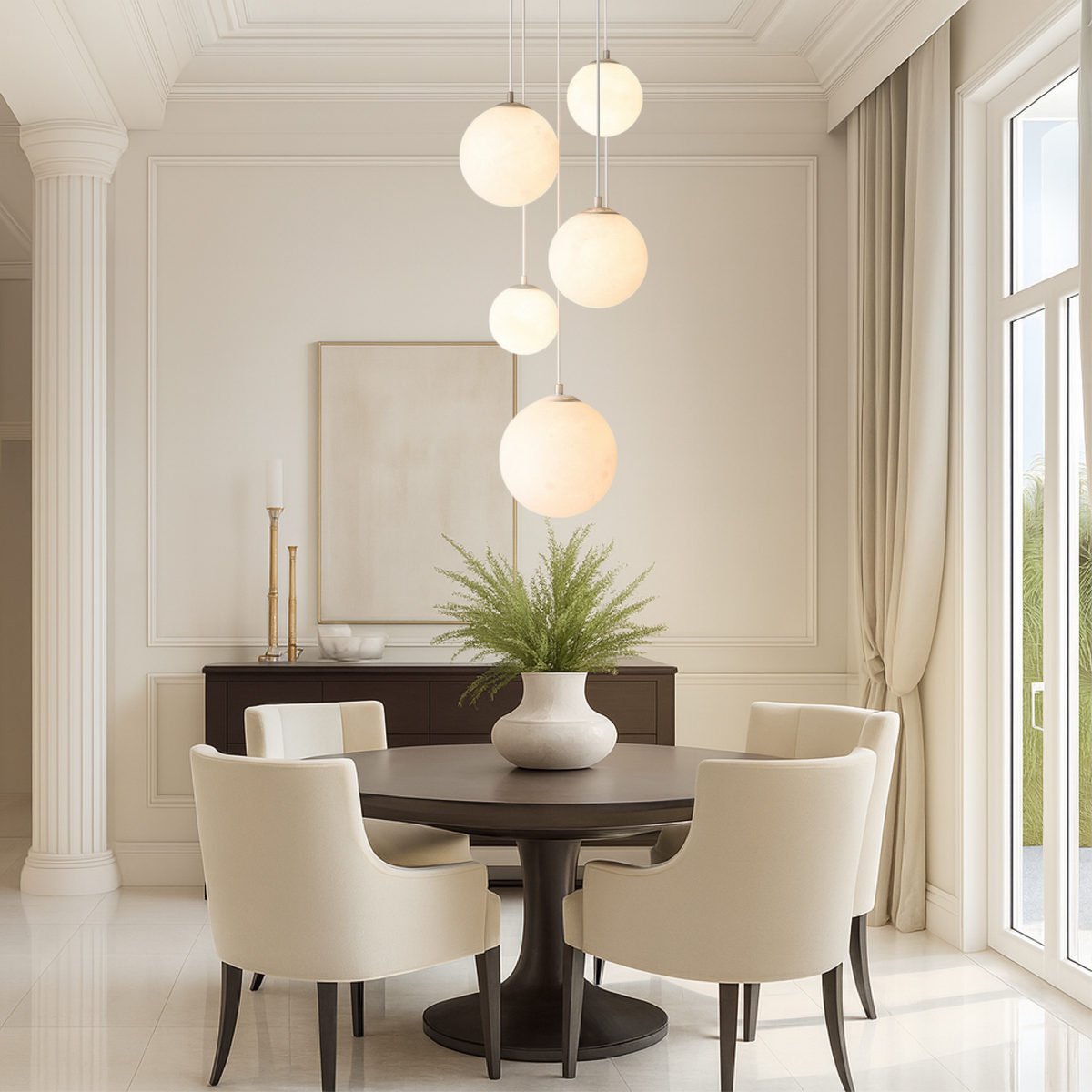 Scandinavian Staircase Chandelier | Floating Glass Sphere Cluster