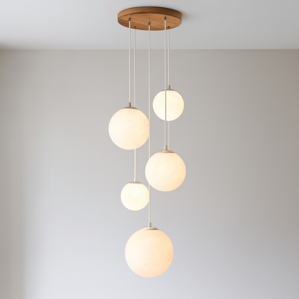 Scandinavian Staircase Chandelier | Floating Glass Sphere Cluster