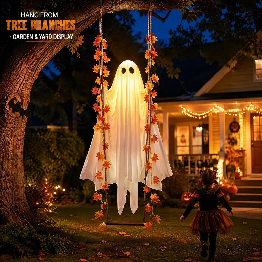 Hanging Swing Ghost Halloween Decor with LED Lights and Remote