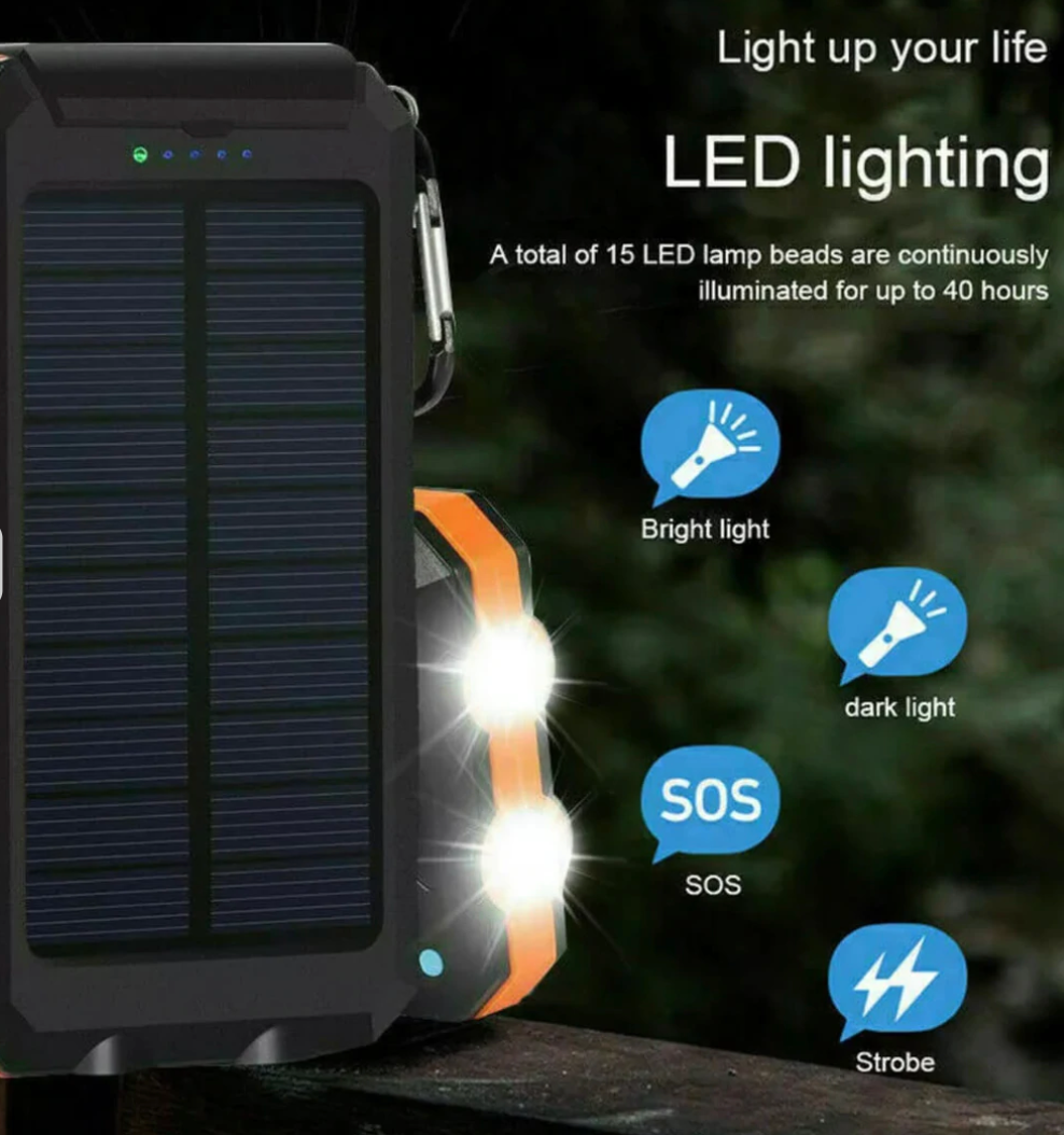 Riafu Solar Power Bank – 500000mAh Portable Waterproof Outdoor Charger with Dual USB & LED Light