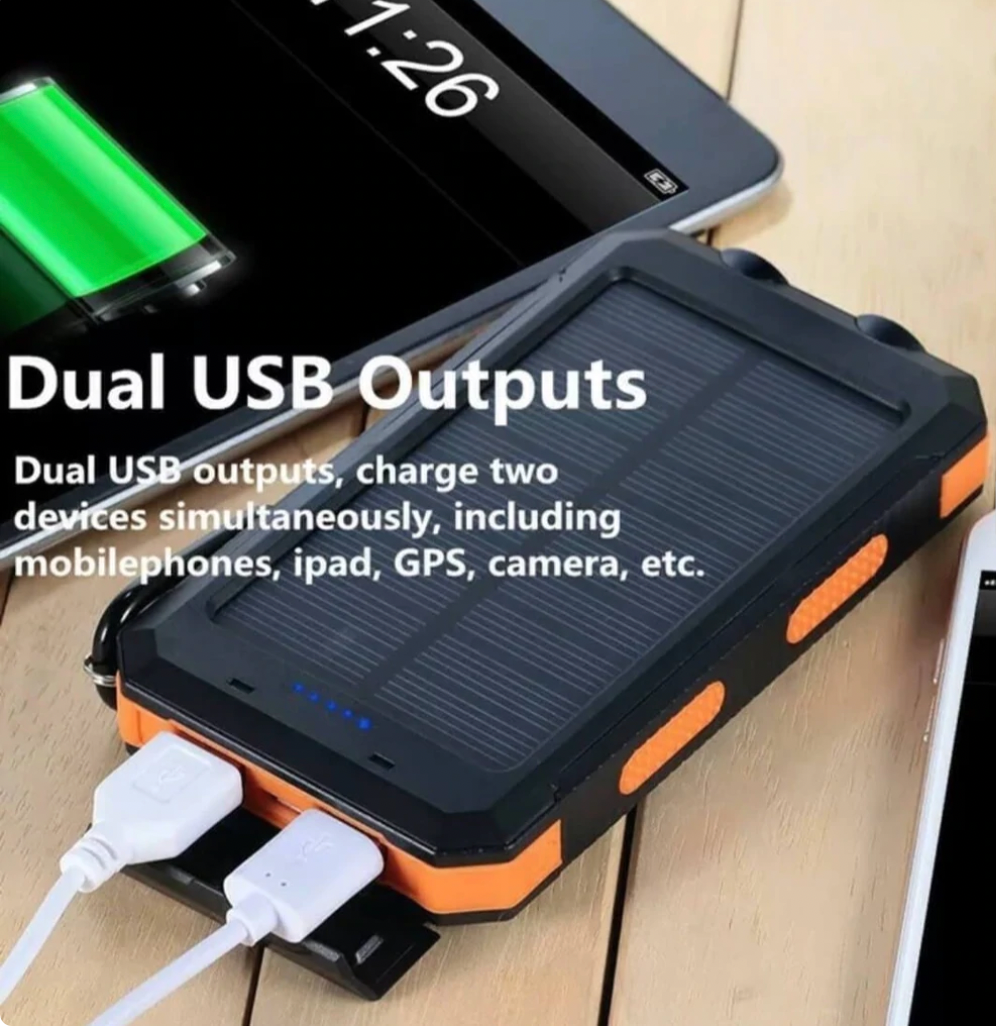 Riafu Solar Power Bank – 500000mAh Portable Waterproof Outdoor Charger with Dual USB & LED Light
