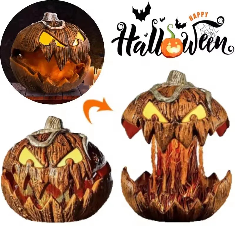 Halloween Pop-Up Pumpkin Head with Yellow LED Eyes and Moving Mouth