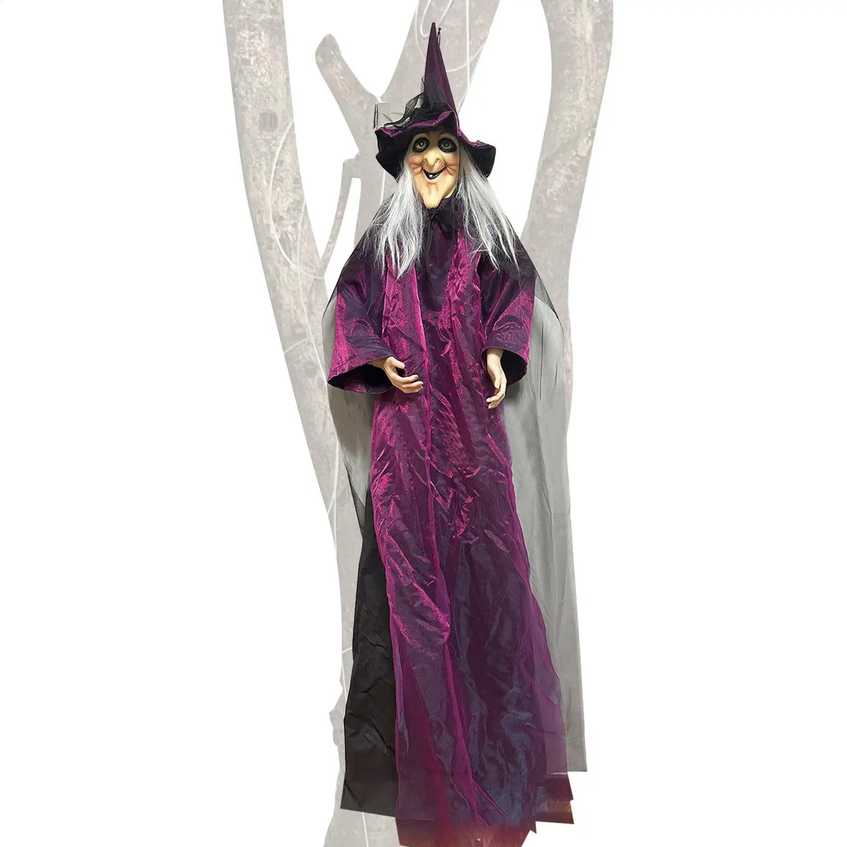 Purple Sound-Activated Halloween Witch Prop with Flashing Eyes