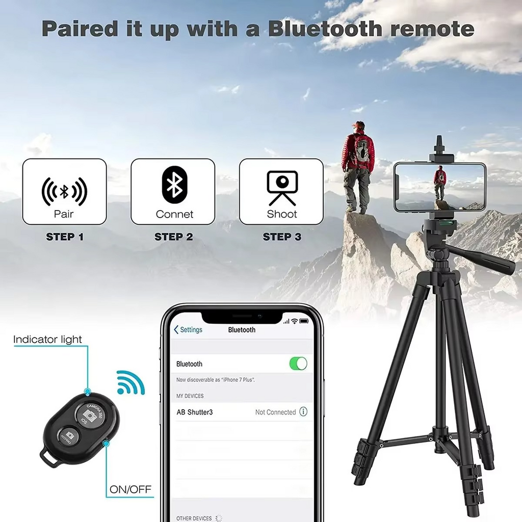 Lightweight Tripod Stand with Wireless Remote for Smartphones and DSLR Cameras