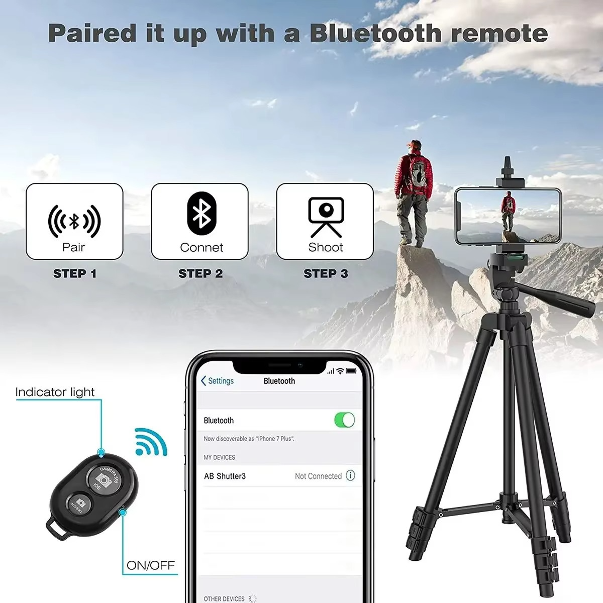 Lightweight Tripod Stand with Wireless Remote for Smartphones and DSLR Cameras