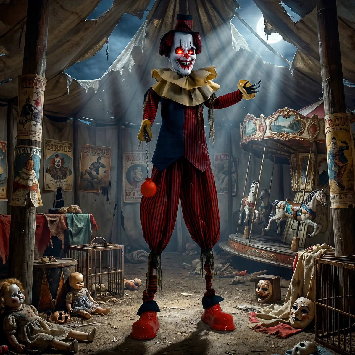 94.5 Inch Animated Clown Halloween Prop with Light-Up Eyes and Sound