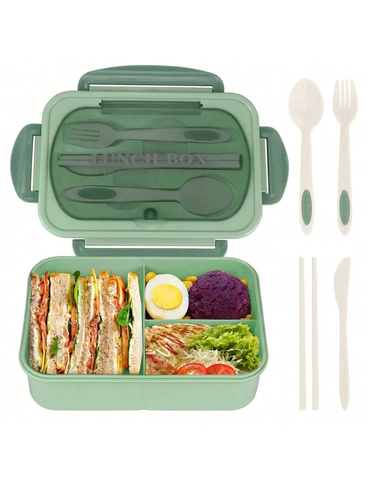 Bento Lunch Box with Utensils | 4 Compartments & Leak-Proof Design