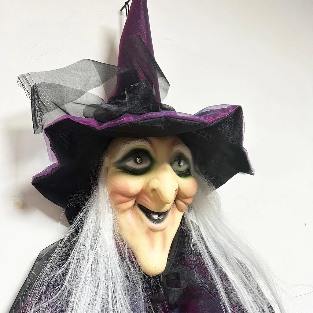 Purple Sound-Activated Halloween Witch Prop with Flashing Eyes