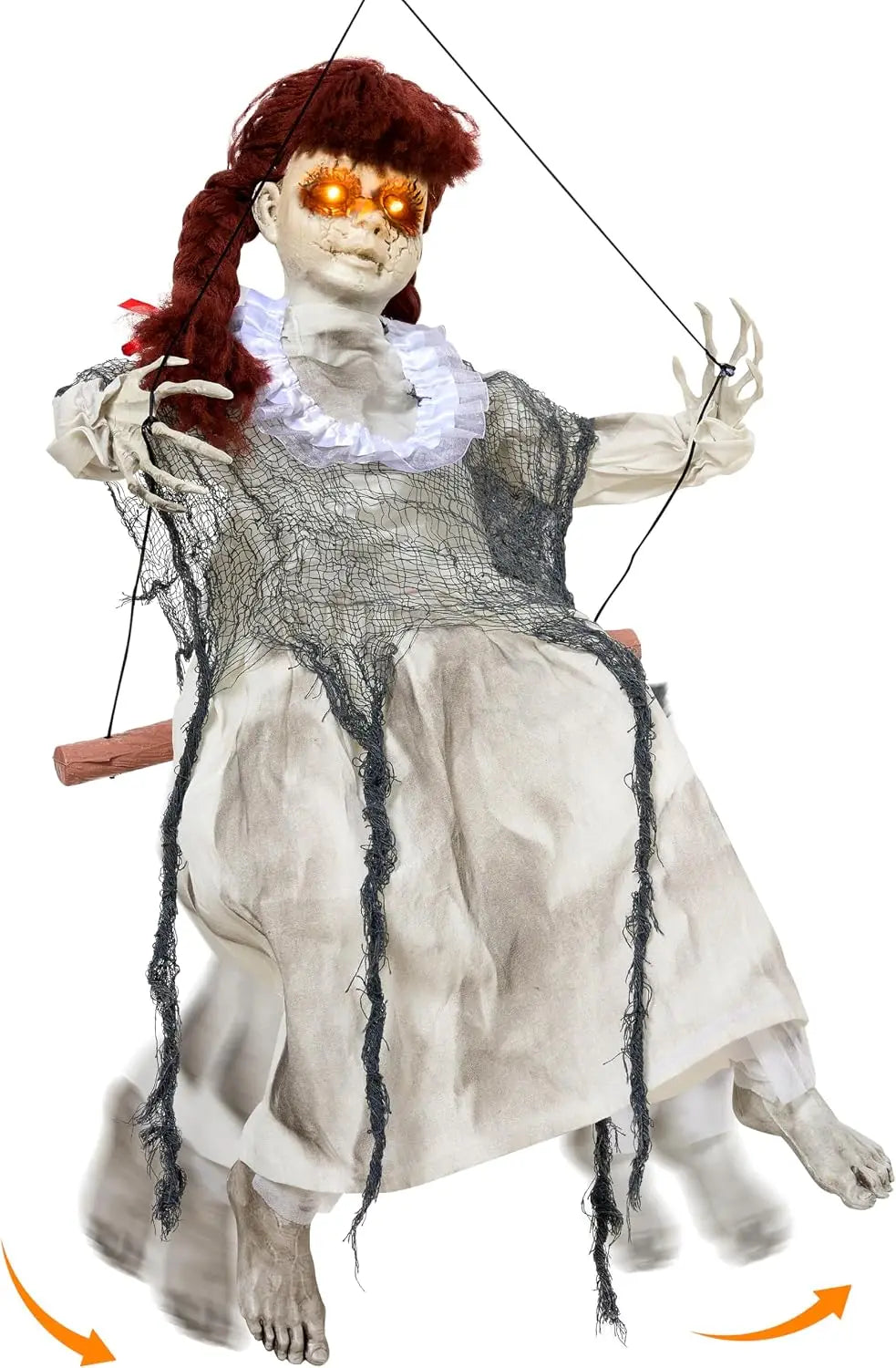 Animated Hanging Swing Girl Halloween Prop with Light-Up Eyes