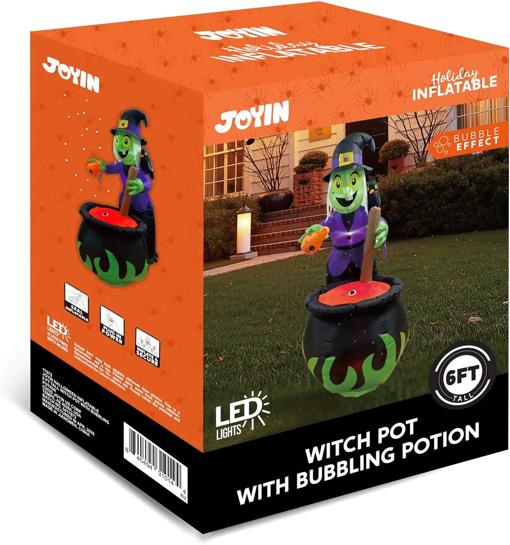 6 ft Halloween Inflatable Witch with Bubbling Cauldron and LEDs
