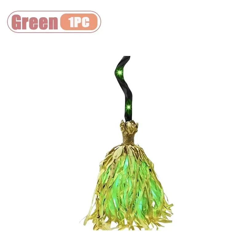 Animated Witch Broom Halloween Prop with Glow, Sound and Bouncing