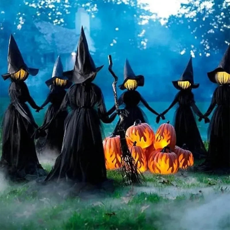 Hand-Holding Witches Halloween Yard Decor with Light-Up Heads