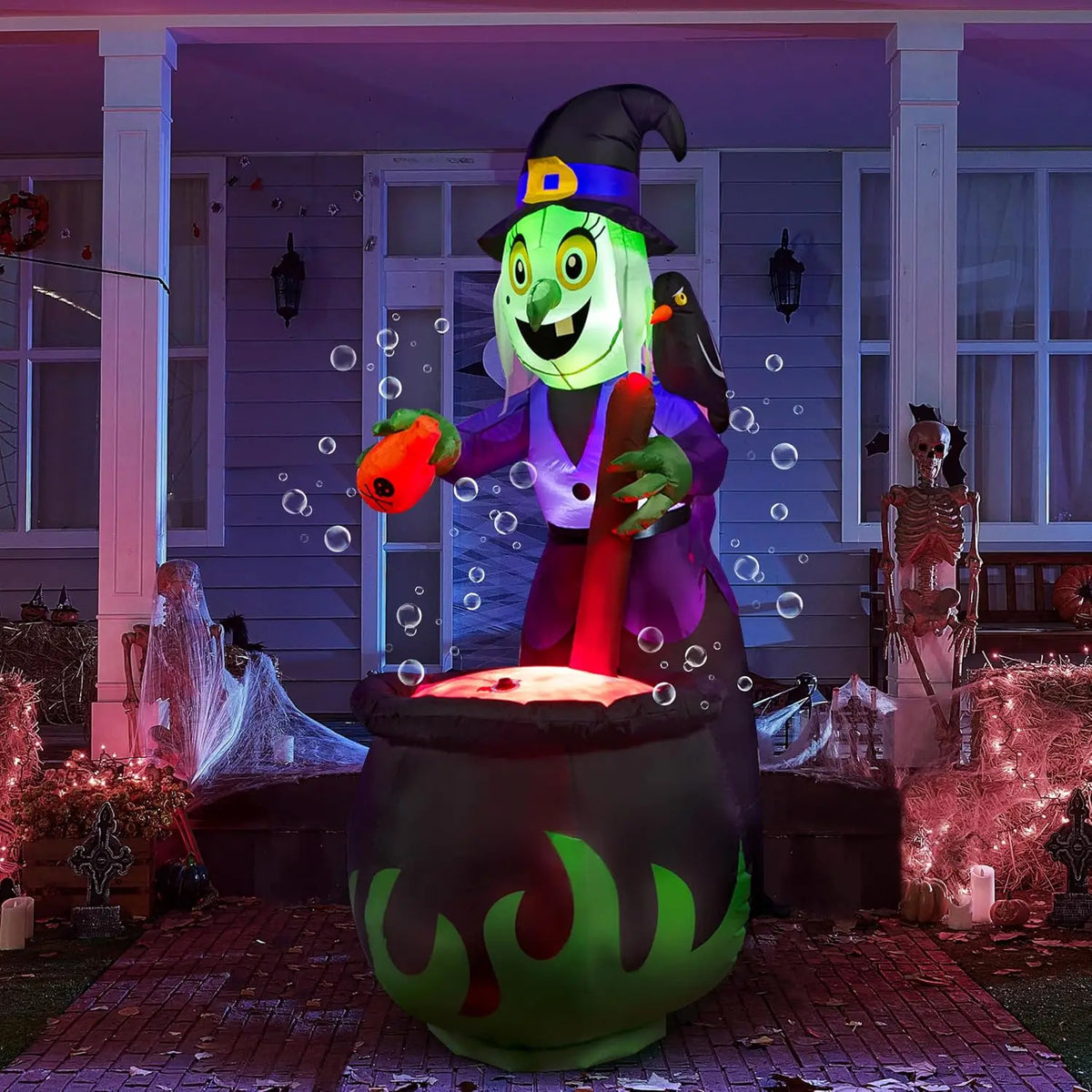 6 ft Halloween Inflatable Witch with Bubbling Cauldron and LEDs
