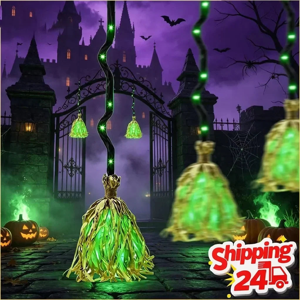 Animated Witch Broom Halloween Prop with Glow, Sound and Bouncing