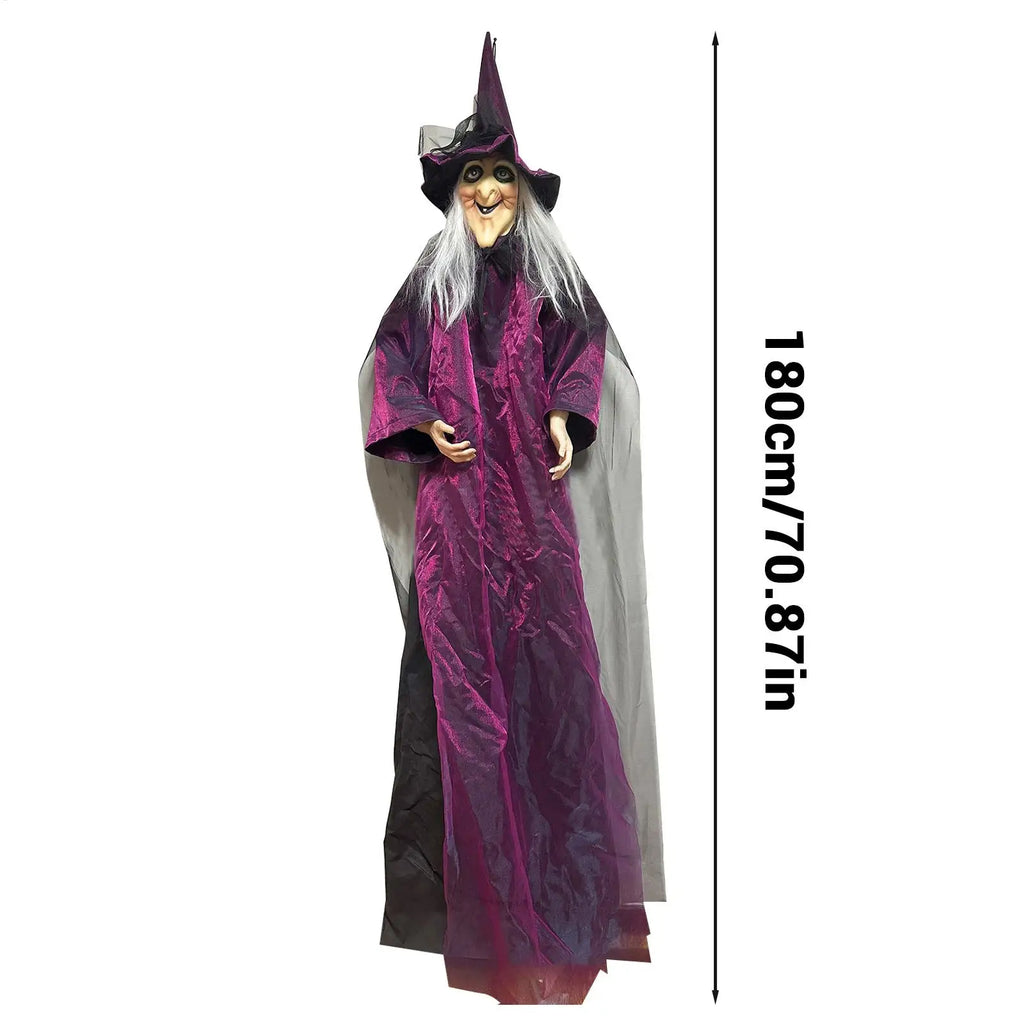 Purple Sound-Activated Halloween Witch Prop with Flashing Eyes