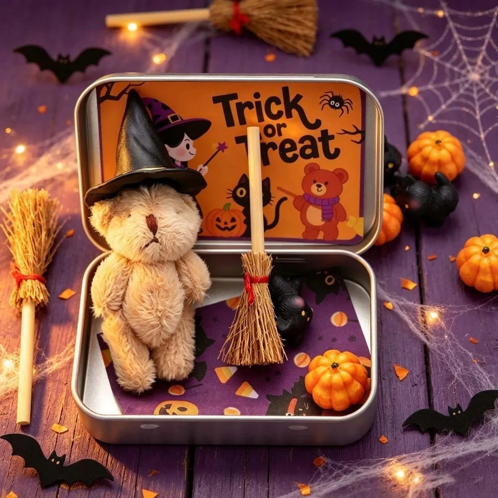 Halloween Mini Witch Bear Gift Set in Tin Box with Ornaments