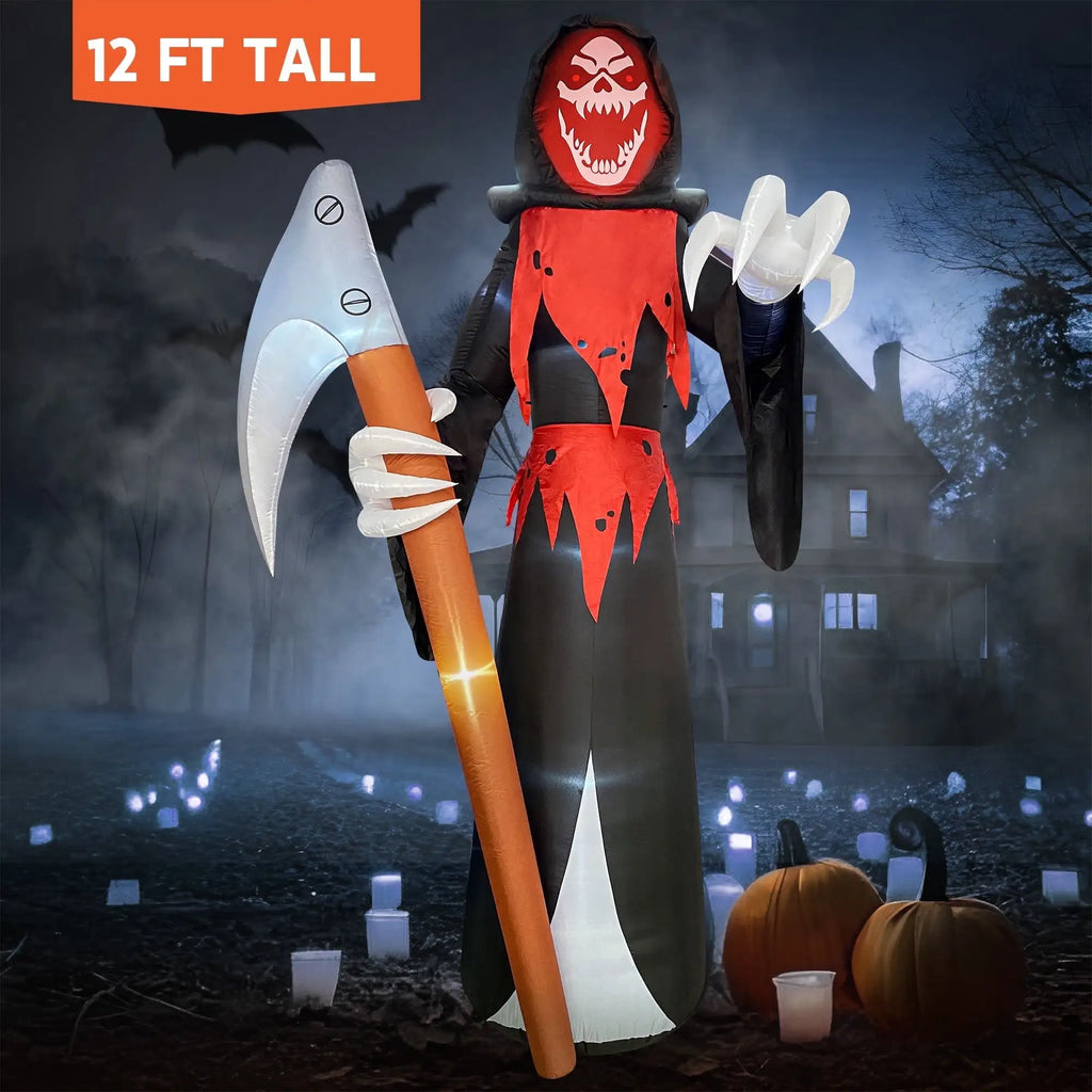 12 ft Halloween Inflatable Grim Reaper or Witch with LED Lights