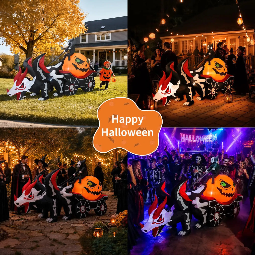 12 ft Halloween Inflatable Grim Reaper Dragon Carriage with LEDs