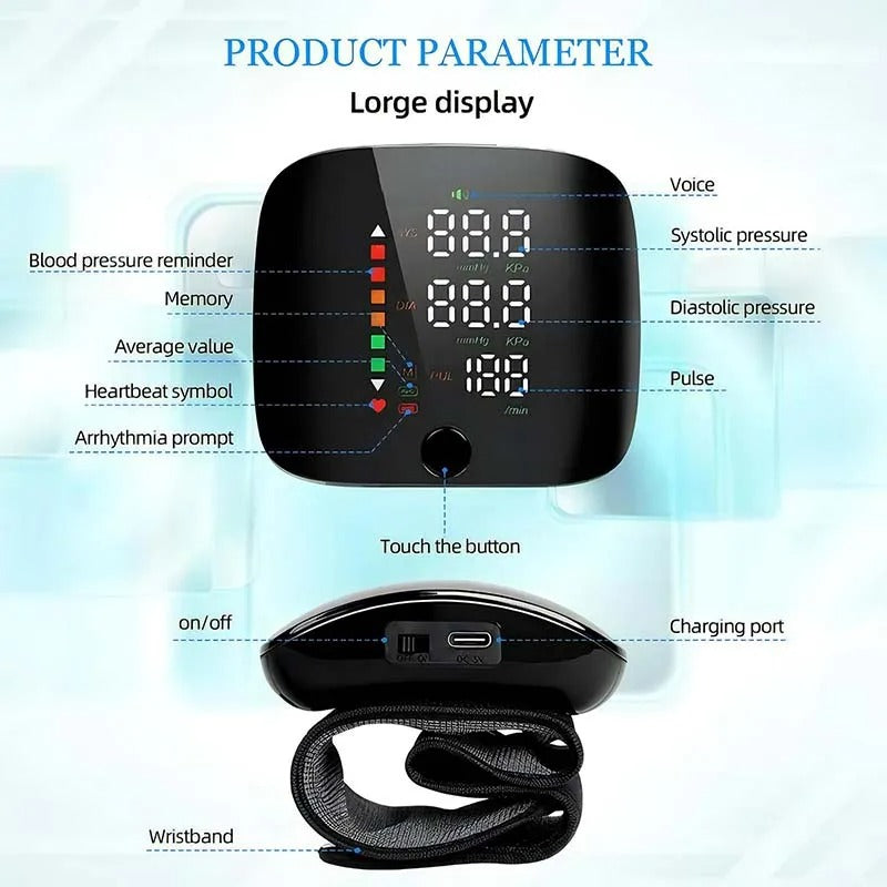 Riafu – Smart Wrist Blood Pressure Monitor with Voice Alerts & LCD Screen | Portable Health Tracker for Accurate Readings