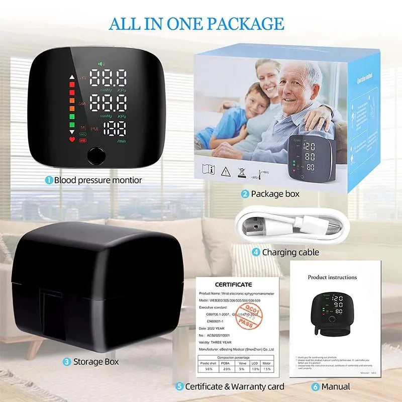 Riafu – Smart Wrist Blood Pressure Monitor with Voice Alerts & LCD Screen | Portable Health Tracker for Accurate Readings