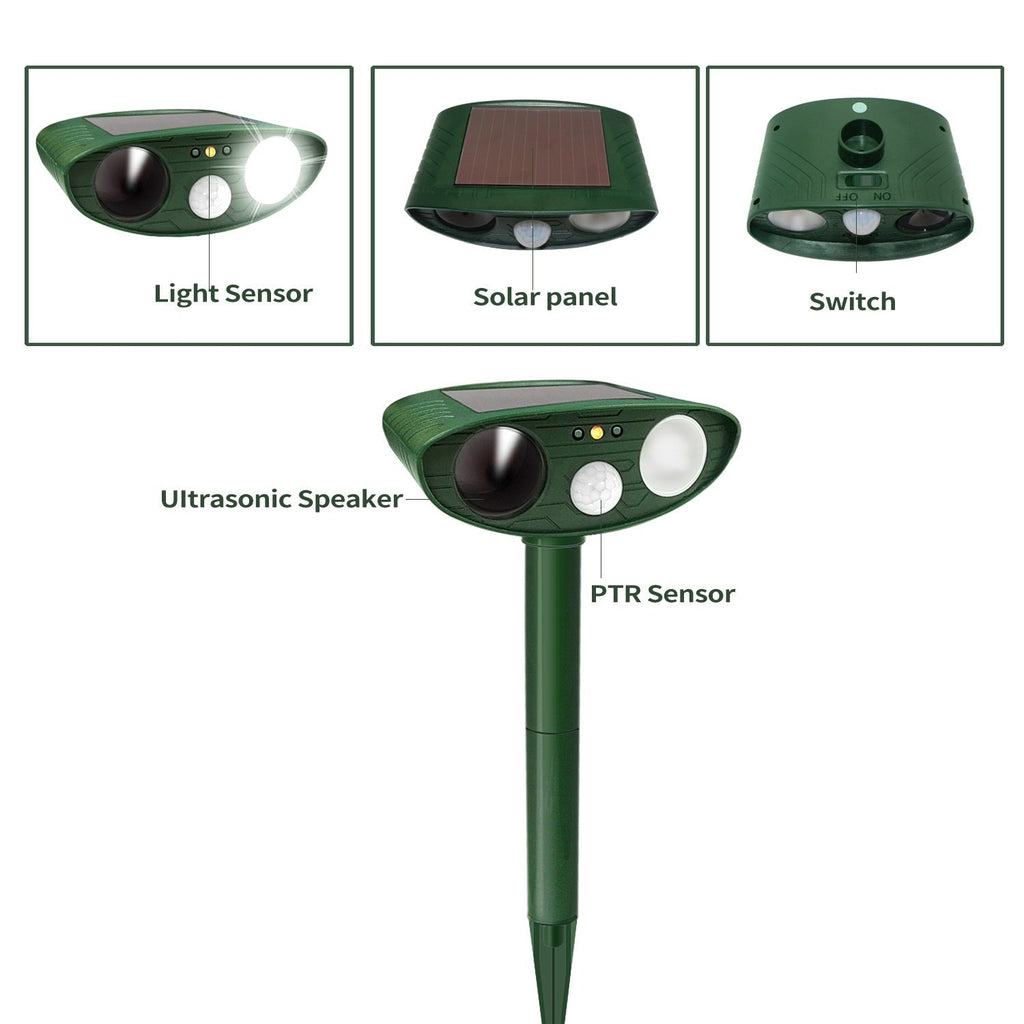 Riafu Solar Powered Ultrasonic Rabbit Repeller – Humane Garden Protection with Flashing Light