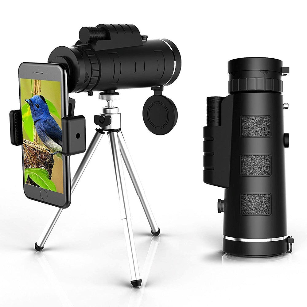 Riafu 10X HD Monocular - High Power Monocular With Smartphone Holder & Tripod