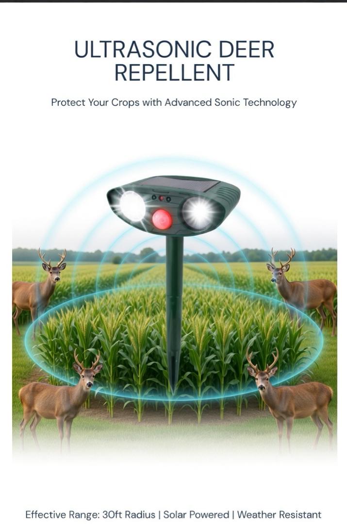 Riafu Ultrasonic Solar Deer Repeller – Motion Sensor Animal Deterrent for Garden & Yard