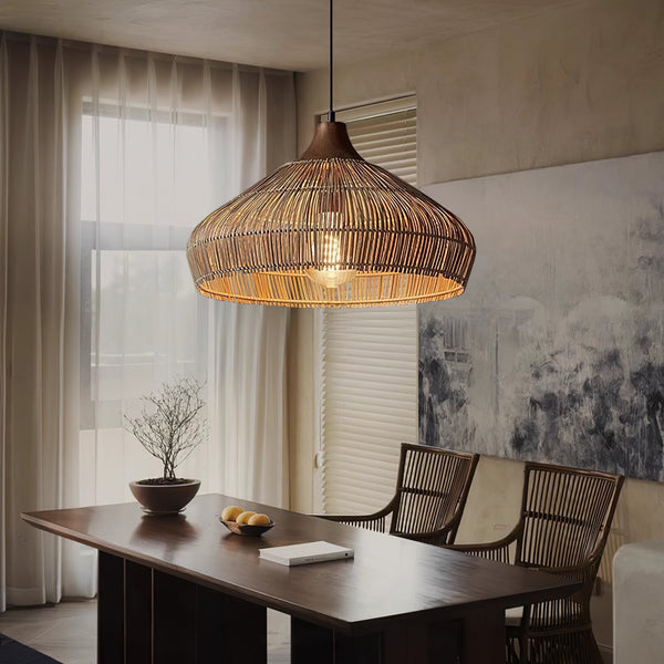 Woven Rattan Pendant Light | Natural Dome Shade Design