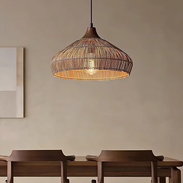 Woven Rattan Pendant Light | Natural Dome Shade Design