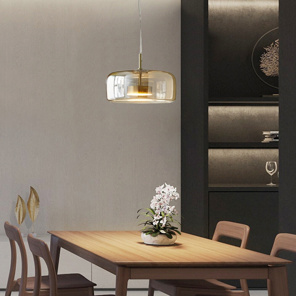 Modern Glass Pendant Light | Amber Dome Shade
