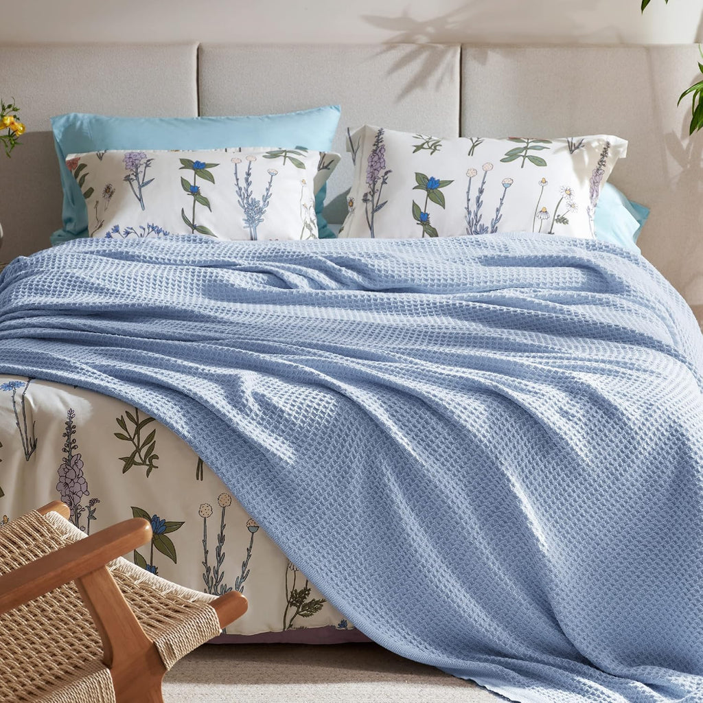 Riafu – 100% Cotton Queen Blanket with Cooling Waffle Weave | Soft & Breathable for Summer Comfort