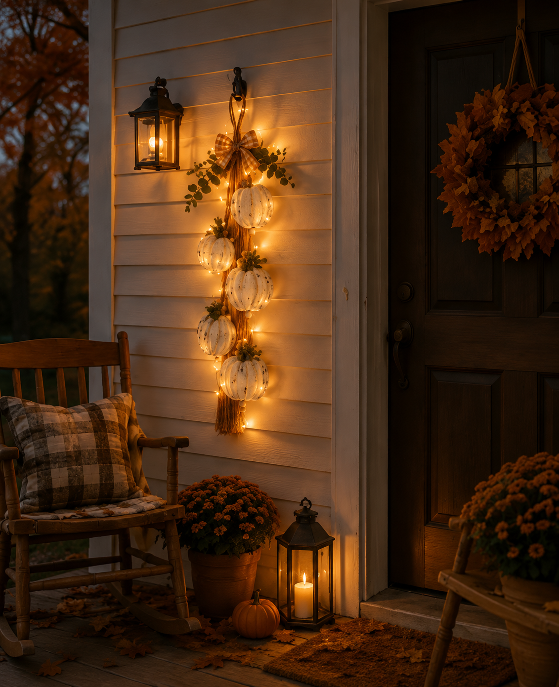 Riafu – Rustic White Pumpkin Hanging Swag