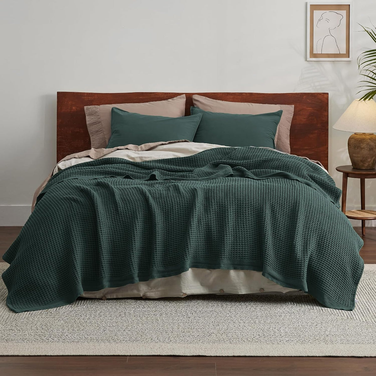 Riafu – 100% Cotton Queen Blanket with Cooling Waffle Weave | Soft & Breathable for Summer Comfort
